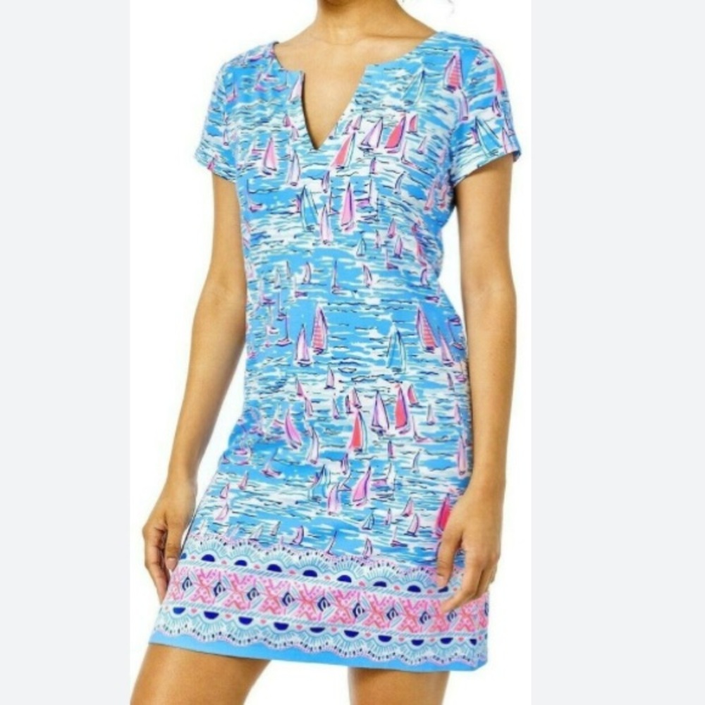 Lilly Pulitzer UPF 50 Sofiletta dress Blue and Pink Sailboat print size Large